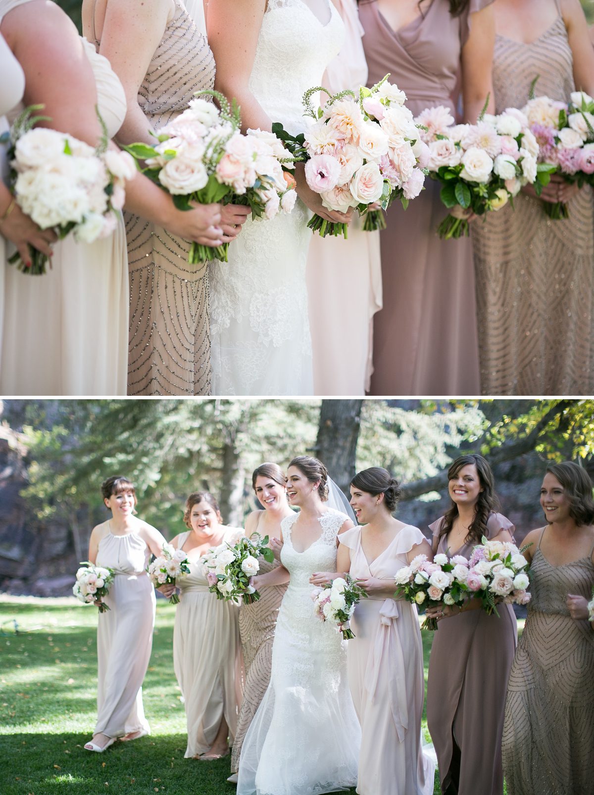 Happy Bride and her bridesmaids at Riverbend Lyons Colorado, Colorado Wedding Photographers, Amy Caroline Photography