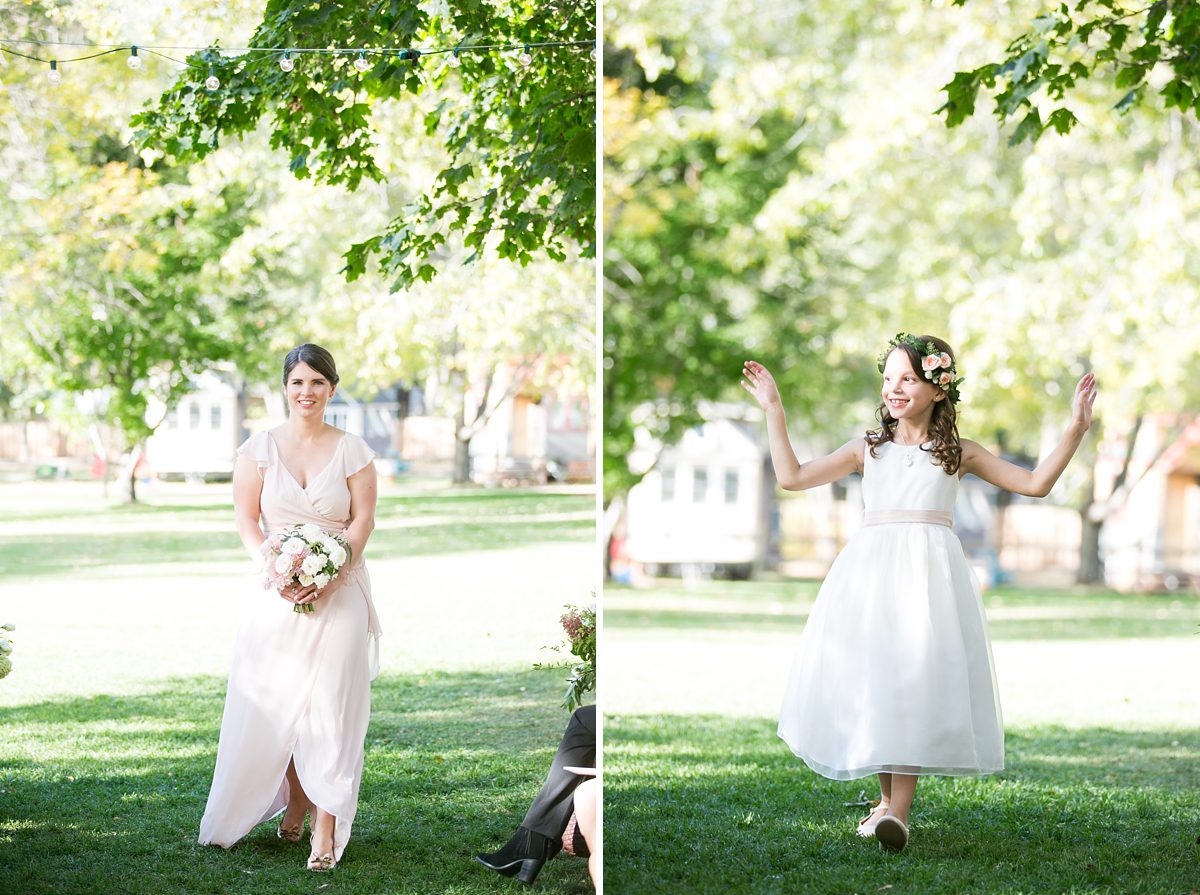 Ceremony at Riverbend Lyons farmette, beautiful bridesmaids by Amy Caroline Photography