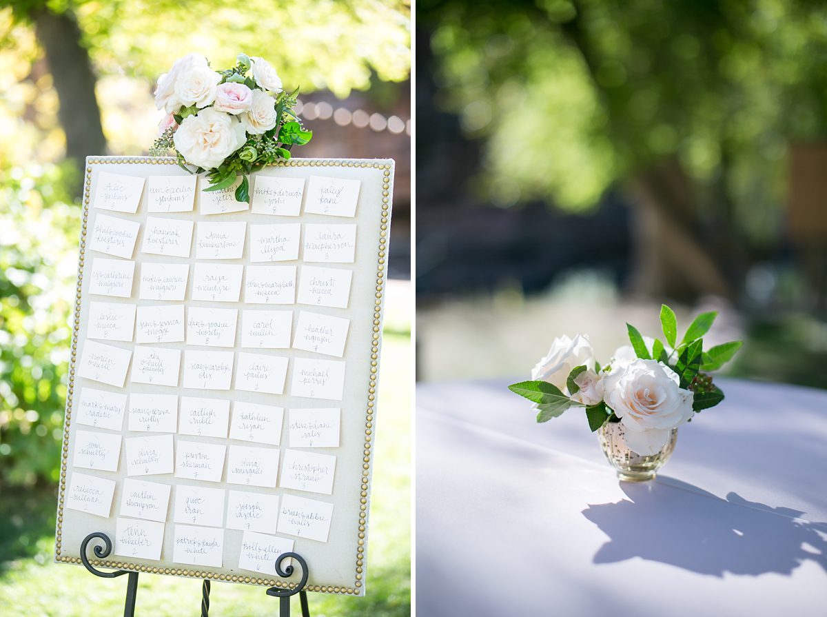 Romantic seating chart with Cori Cook Florals, Riverbend Lyons Farmette, Amy Caroline Photography