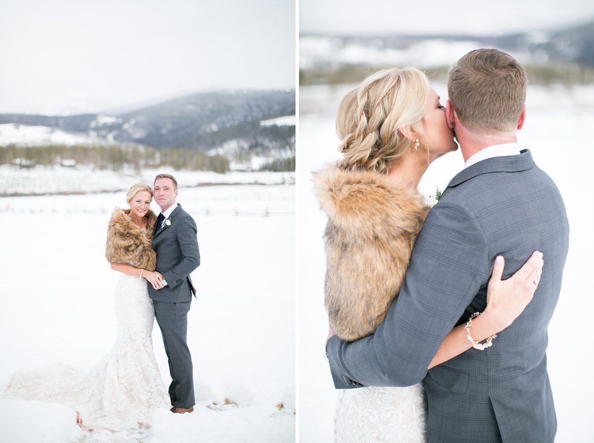 Outdoor winter wedding pictures, bride and groom outdoors in the Colorado mountains, Colorado Winter Wedding Pictures, Amy Caroline Photography