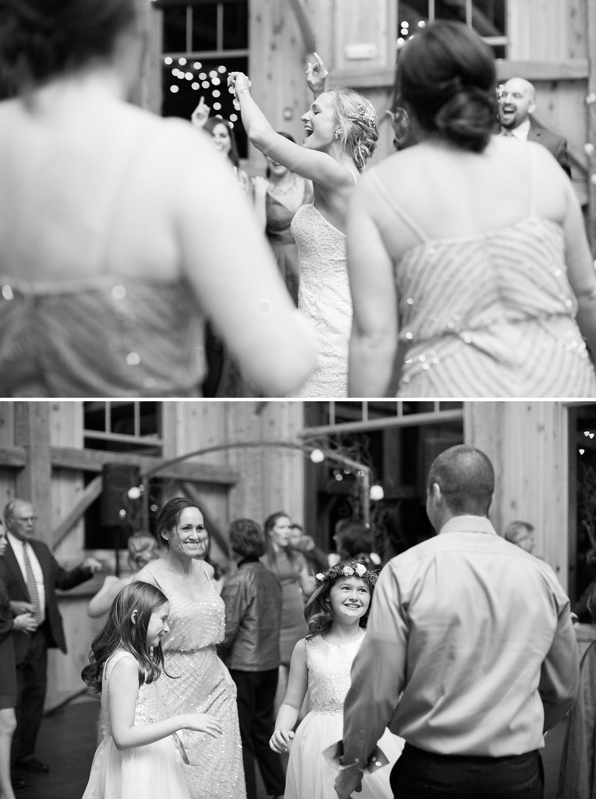 Happy bride on the dance floor, Colorado Devils Thumb Ranch Winter Mountain Wedding, Amy Caroline Photography