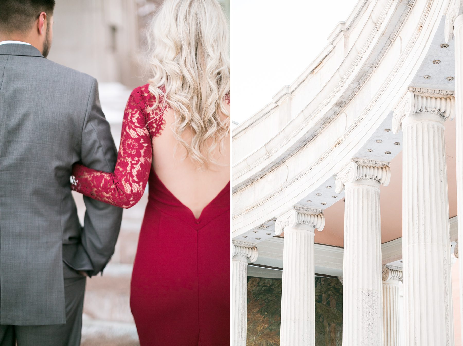 Classy Civic Center Park Winter Downtown Denver Engagement Pictures, Bold Red Dress, Amy Caroline Photography