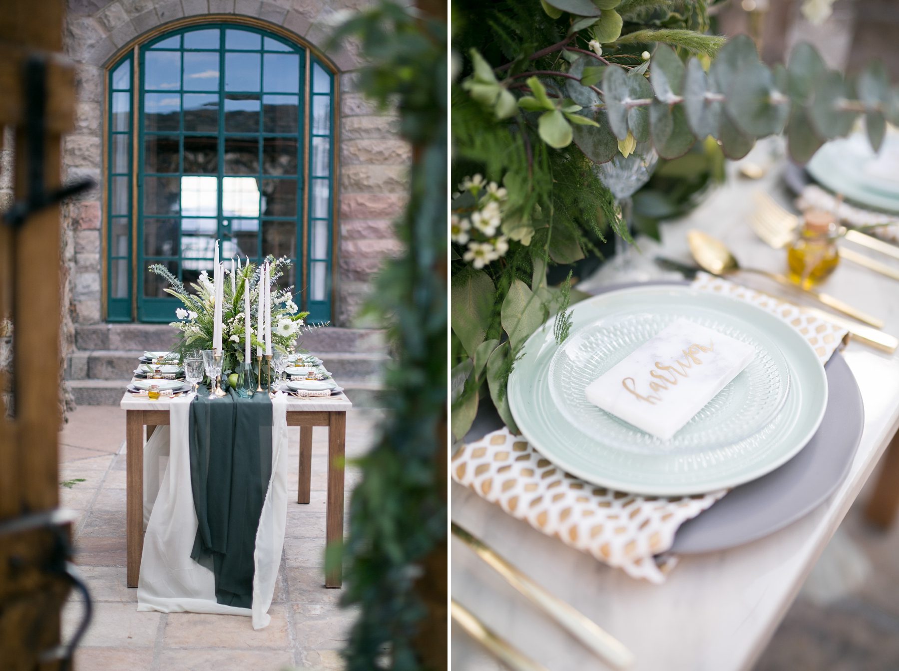 Green and Grey Wedding Table Inspiration, Cherokee Ranch and Castle Wedding, Amy Caroline Photography