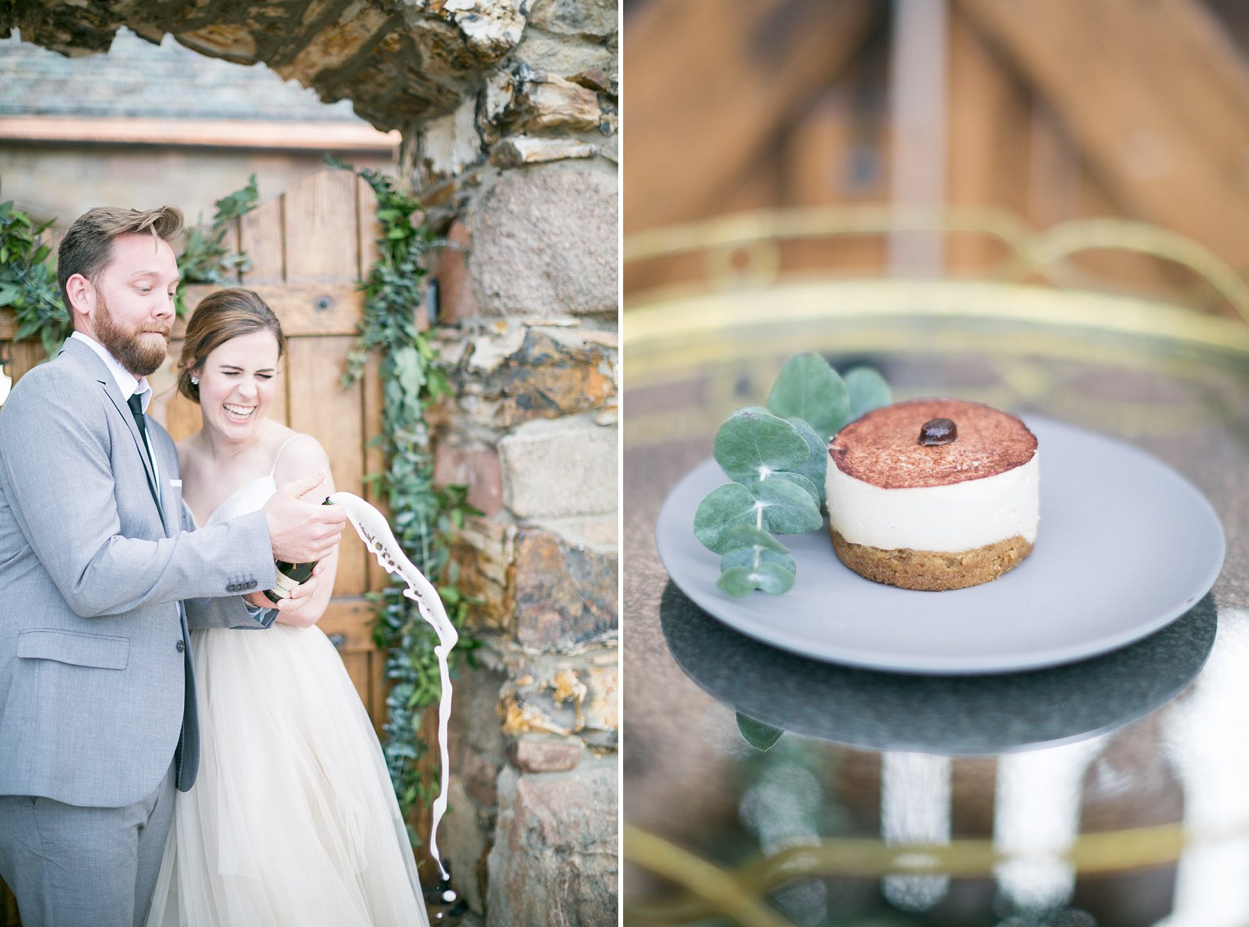 Bride and Groom Pop Champagne, Small Wedding Cake Ideas, Amy Caroline Photography