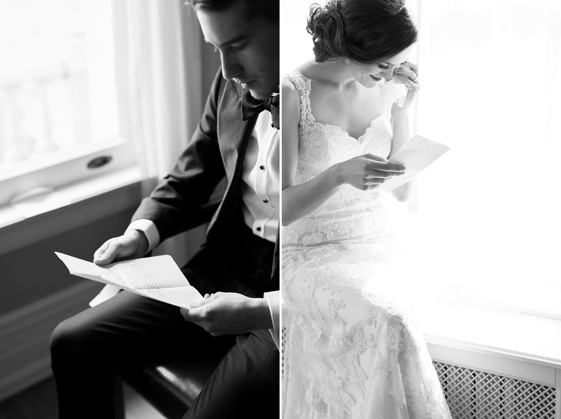 Sweet Bride and Groom Reading Love Letters on their wedding day, Happy Wedding Tears, Denver Wedding Photographers, Amy Caroline Photography 