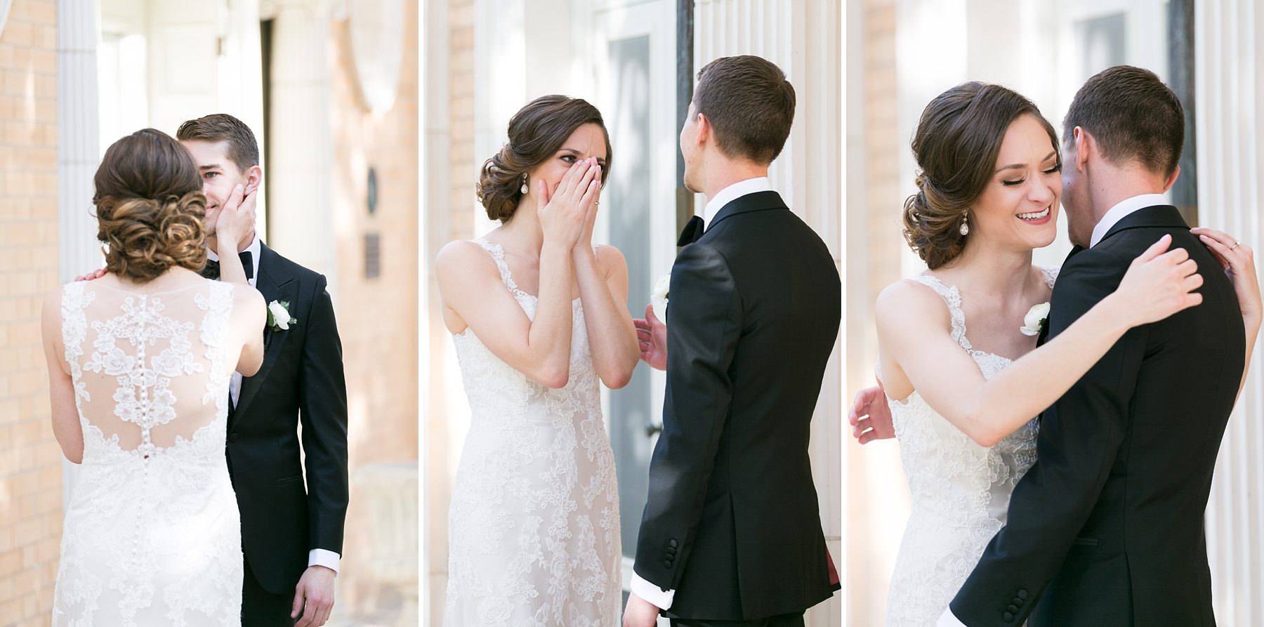 Bride and Groom First Look, Emotional Bride, Classy and Elegant Spring Denver City Wedding at Grant Humphreys, Amy Caroline Photography 