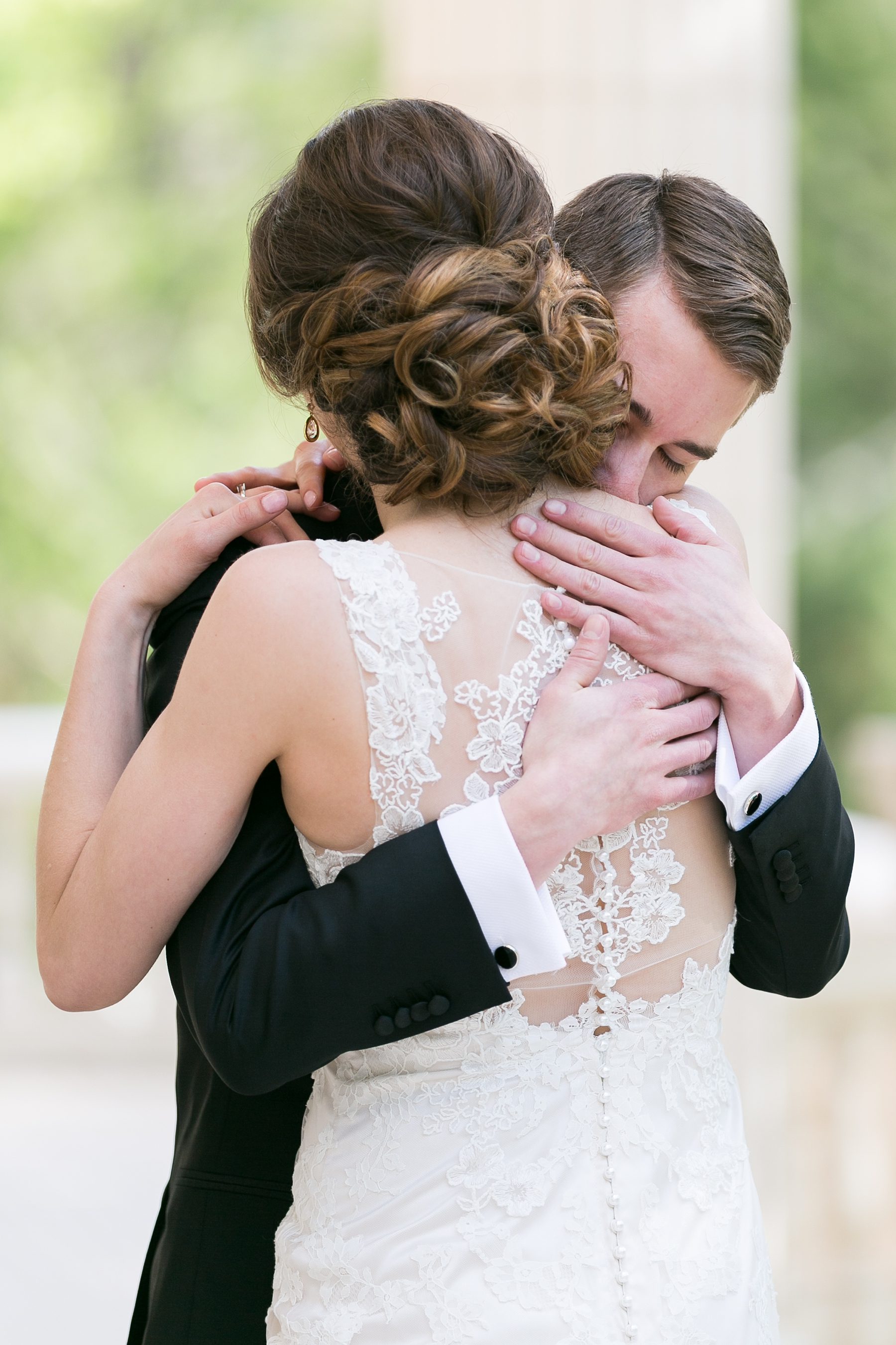 Bride and Groom First Look, Emotional Groom, Classy and Elegant Spring Denver City Wedding at Grant Humphreys, Amy Caroline Photography 