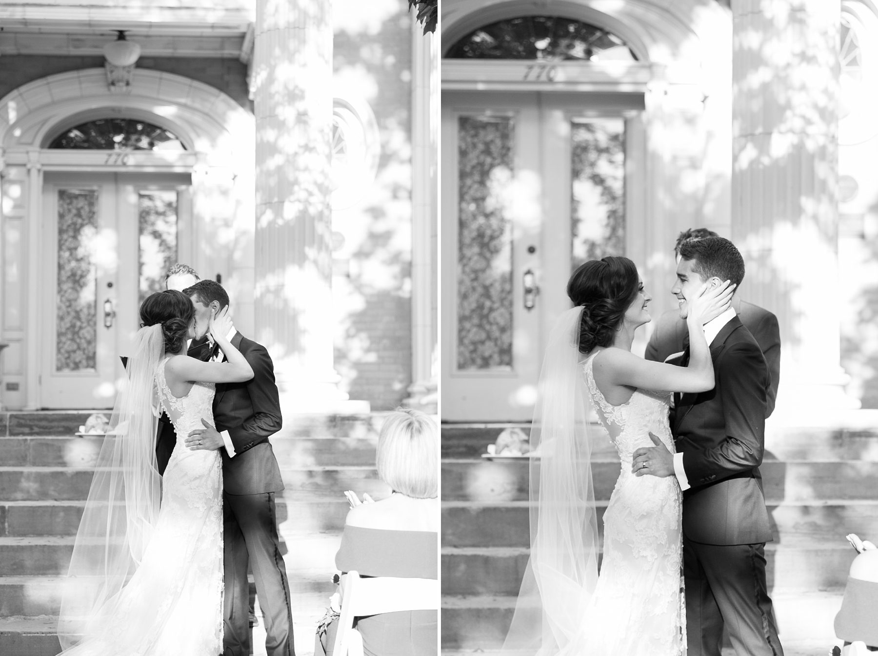 First Kiss, Grant Humphreys Mansion Wedding Ceremony, Classy and Elegant Spring Denver City Wedding at Grant Humphreys, Amy Caroline Photography 