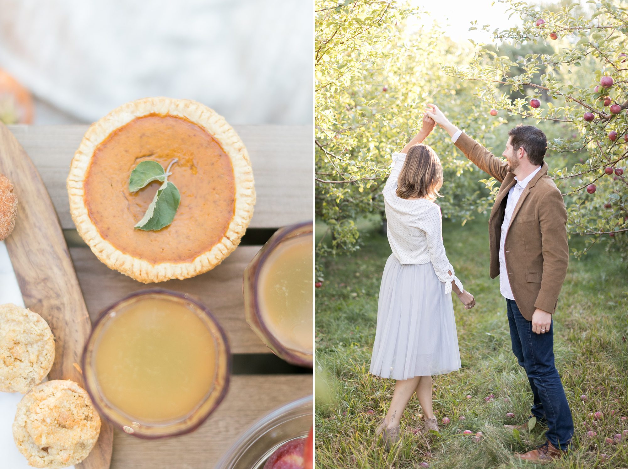 Fall Apple Picking Picnic Engagement Pictures in Portland Maine, Maine Wedding Photographers, Amy Caroline Photography