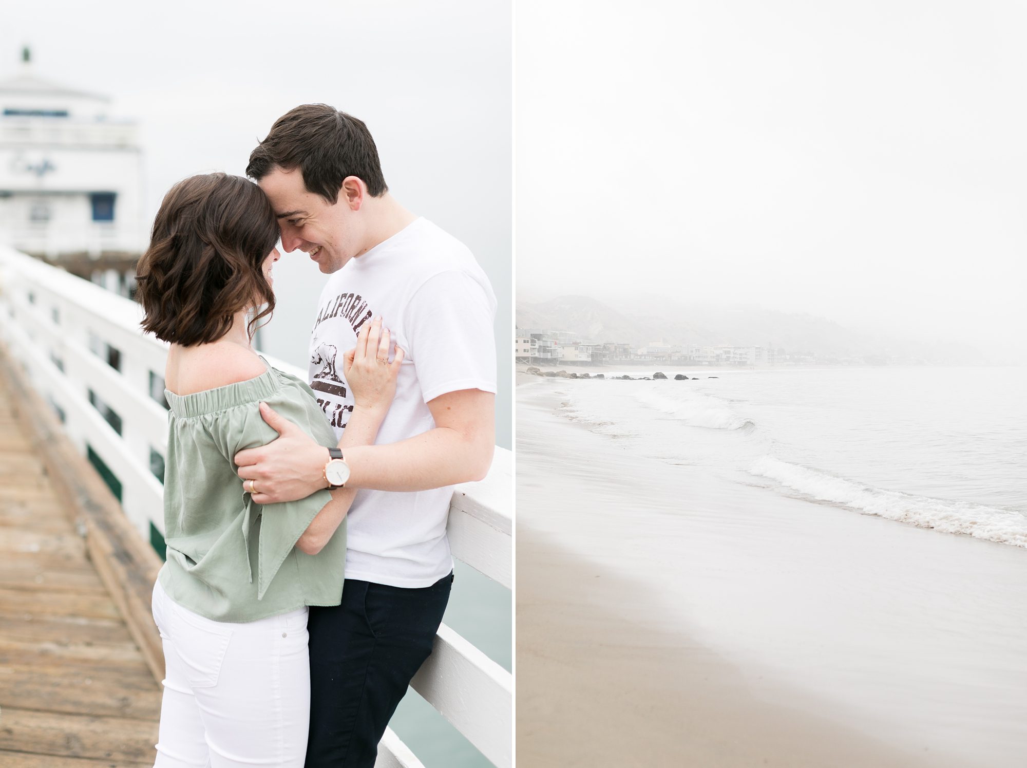 Malibu California Pier Engagement Pictures, Foggy Beach Engagement Pictures , Amy Caroline Photograph