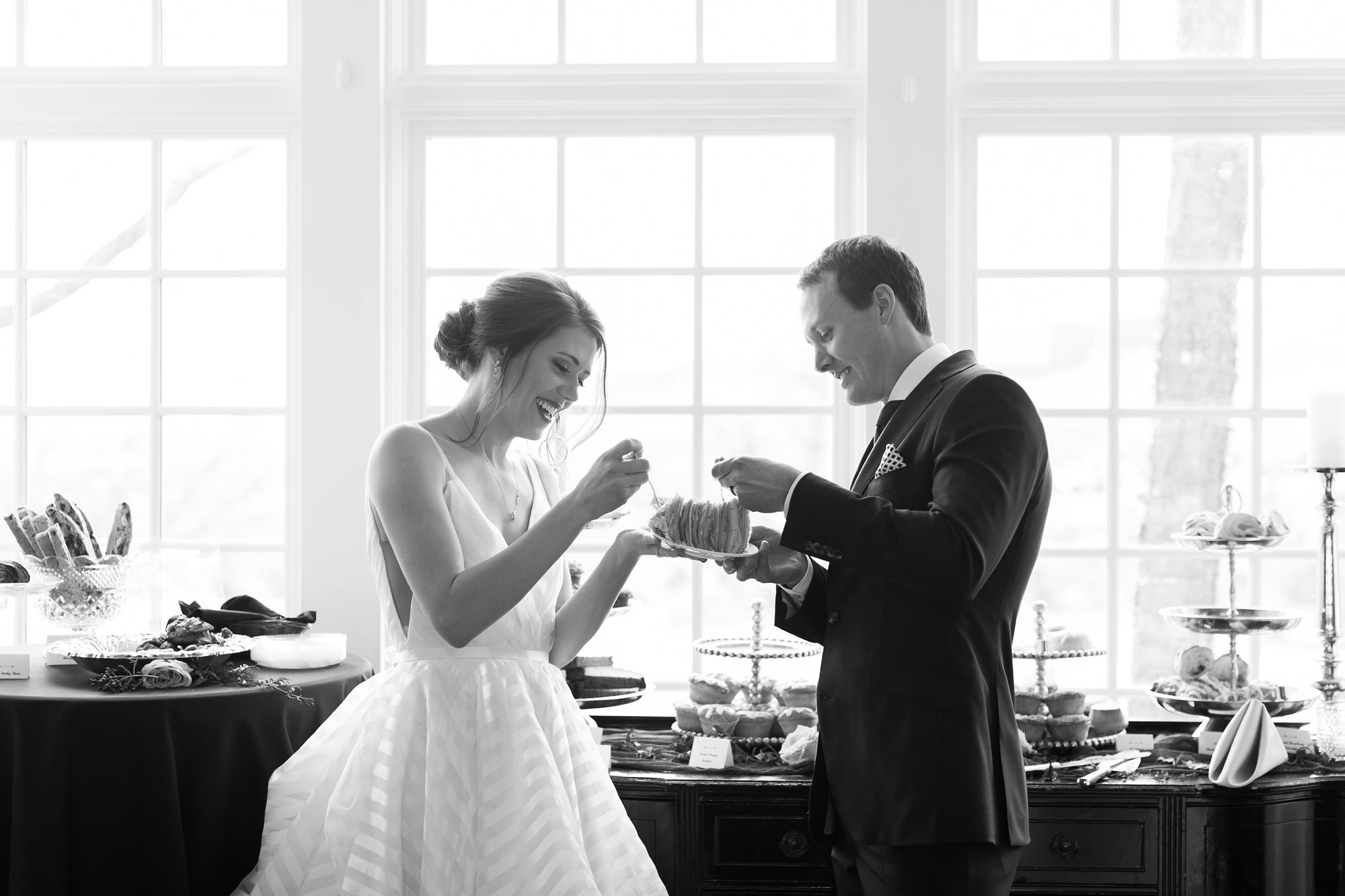 Bride and Groom cut the Crepe Cake, Elegant Denver Wedding Photographers, Amy Caroline Photography 