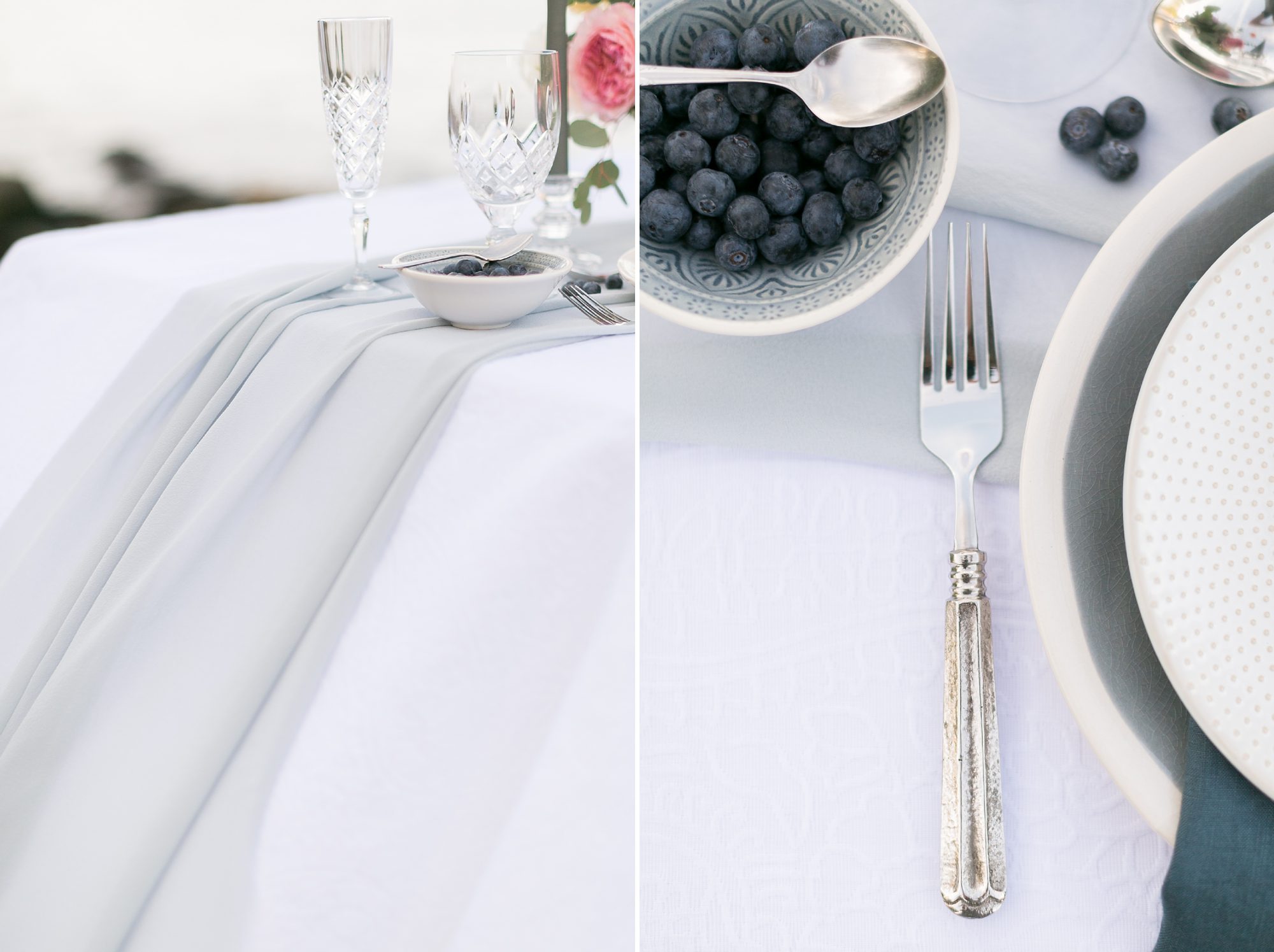 Maine Blueberries included in a wedding table, Maine Ocean Wedding Inspiration, Amy Caroline Photography 