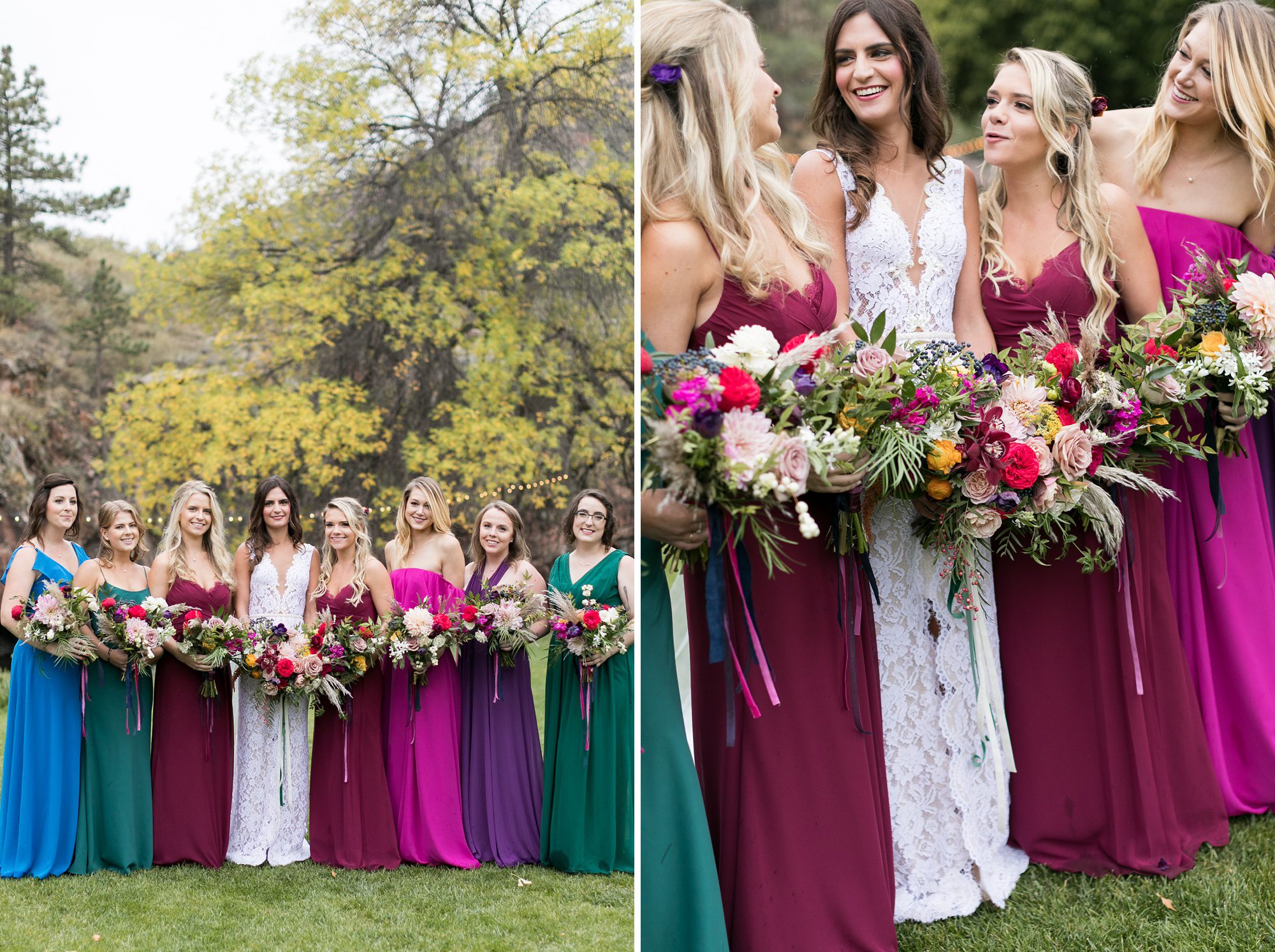 Jewel Toned Bridesmaids, Fall Jewel Wedding Colors, Colorado Fall Wedding, Amy Caroline Photography 