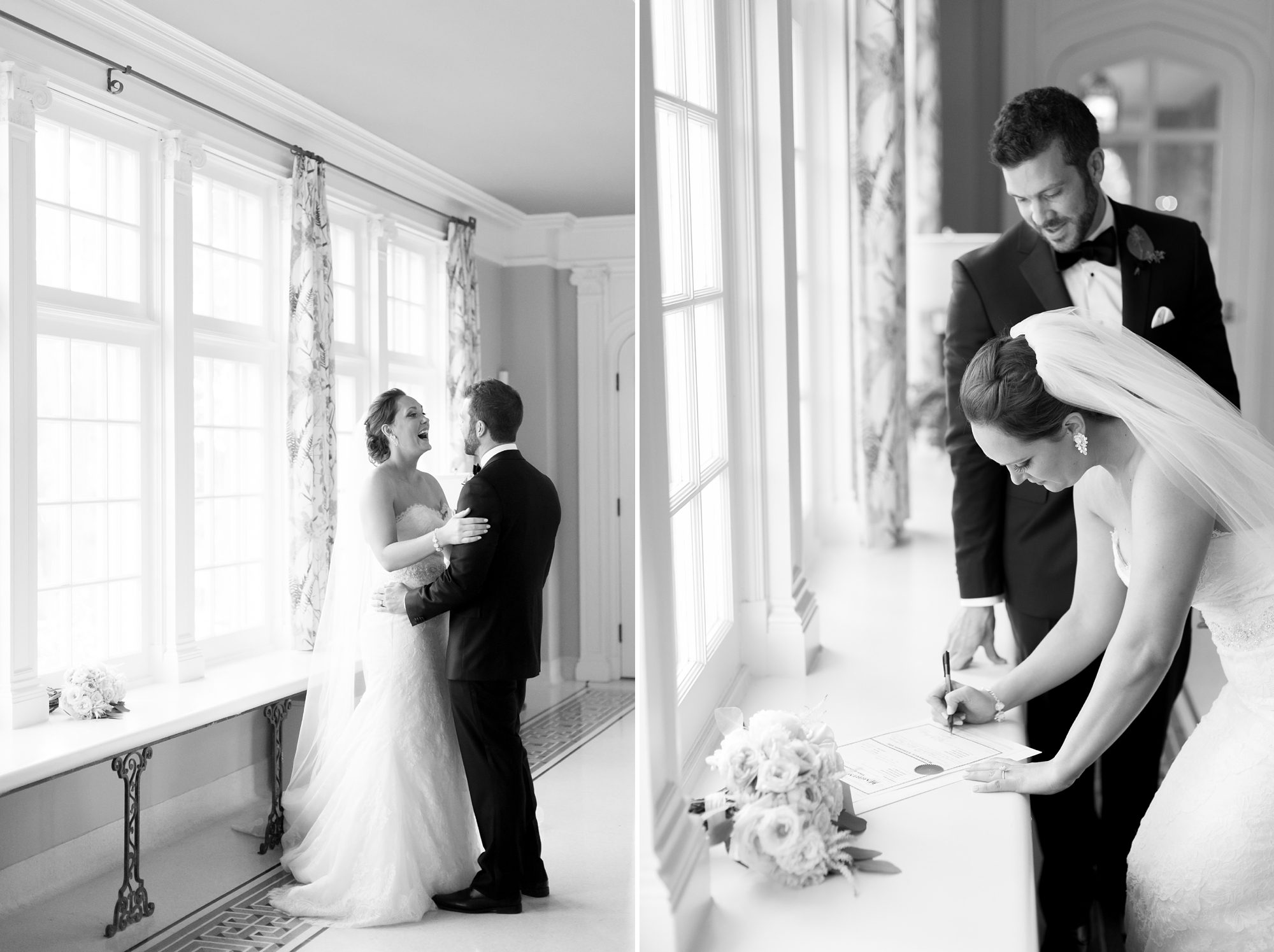 Bride and Groom in Highlands Ranch Mansion, Happy Couple Signs Marriage License, Amy Caroline Photography 