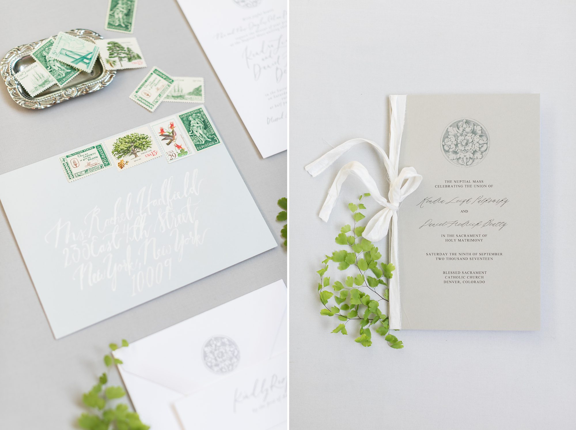 Denver Botanic Gardens Wedding, Greenery Inspired Wedding, Classic and Elegant Calligraphy Wedding Invitation, by Amy Caroline Photography 