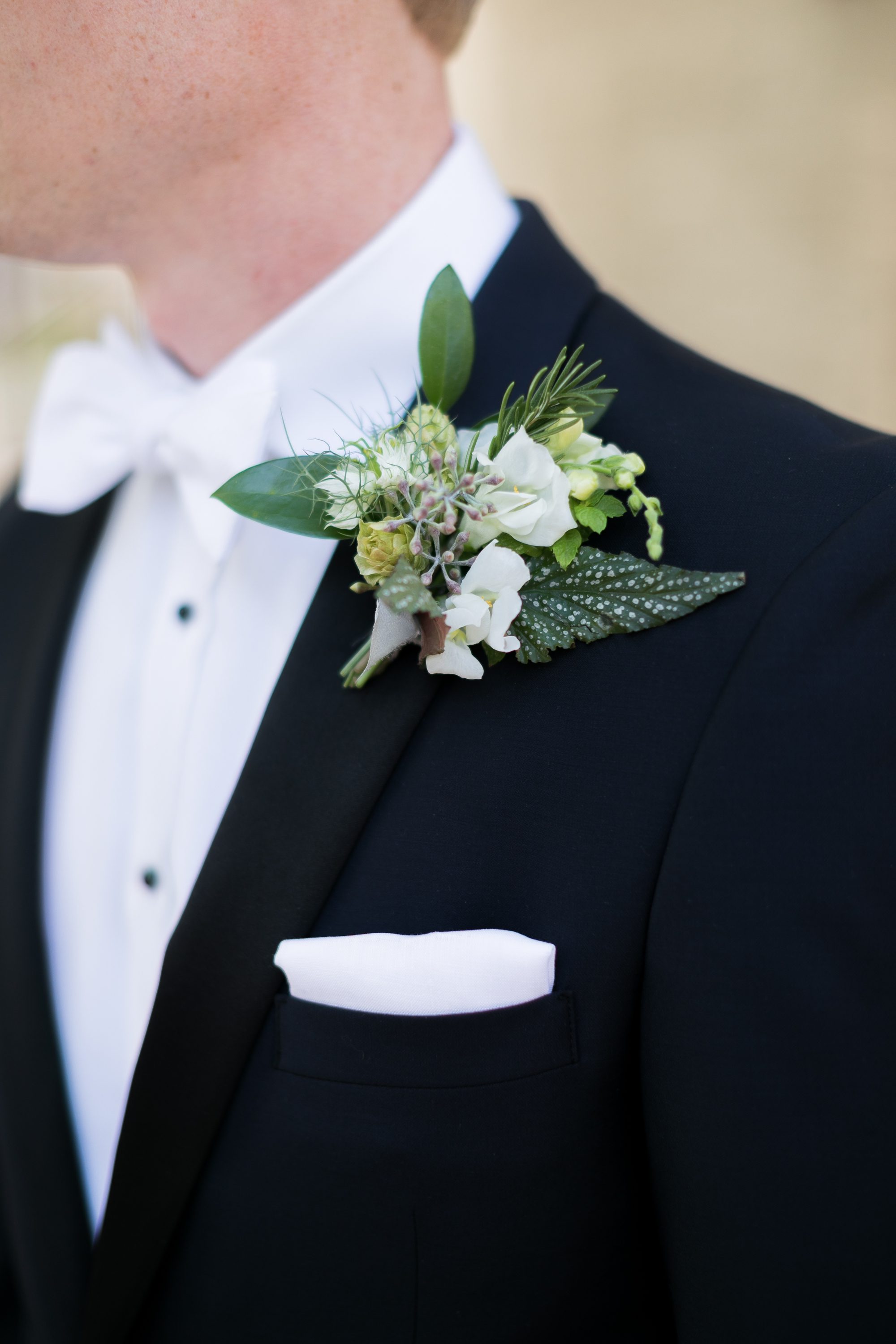 Garden inspired groom's boutonniere, Groom Getting Ready at Blessed Sacrament Church Denver, by Amy Caroline Photography 