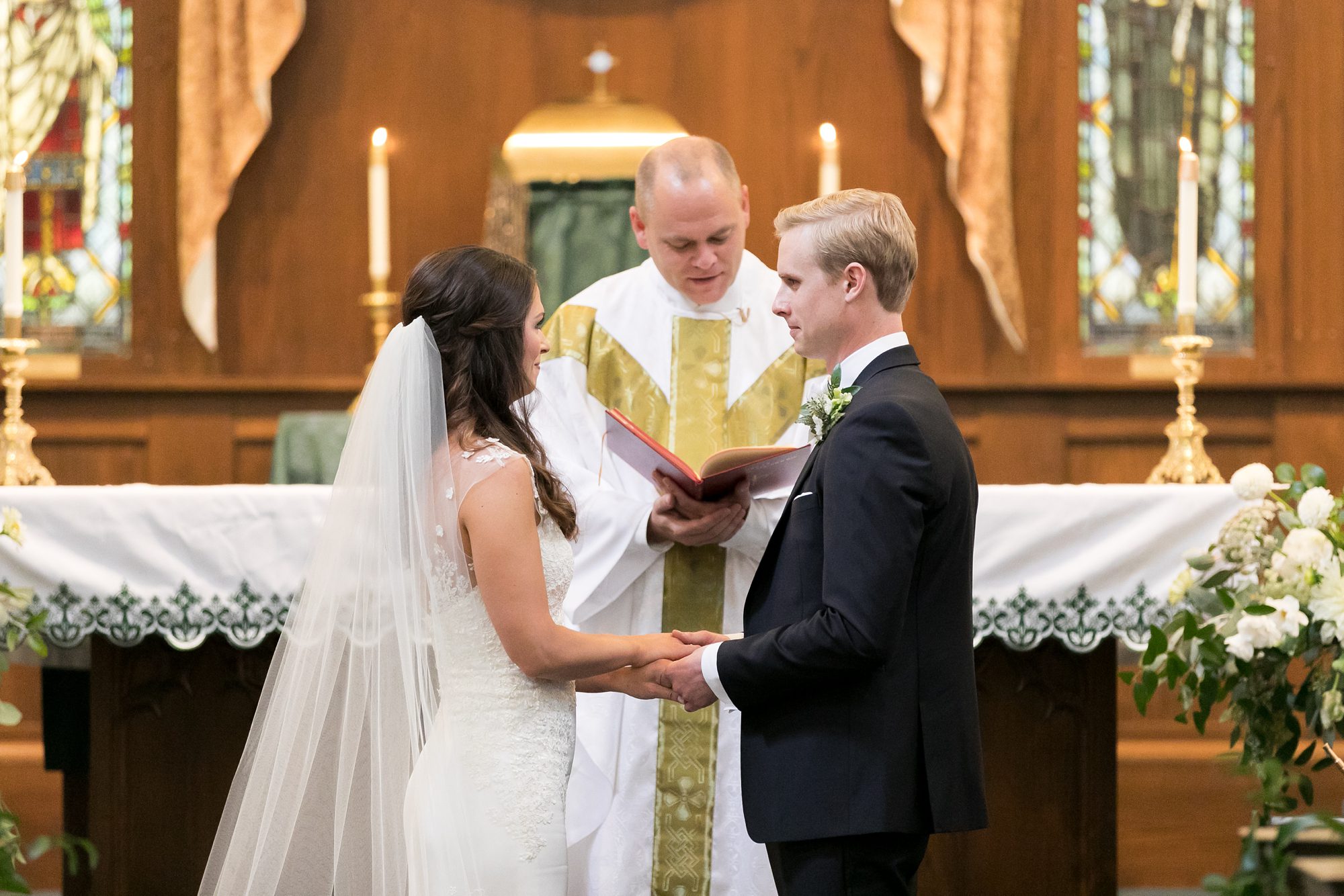 Blessed Sacrament Catholic Church Denver Wedding Ceremony, Elegant Garden Inspired Denver Catholic Wedding, Amy Caroline Photography 