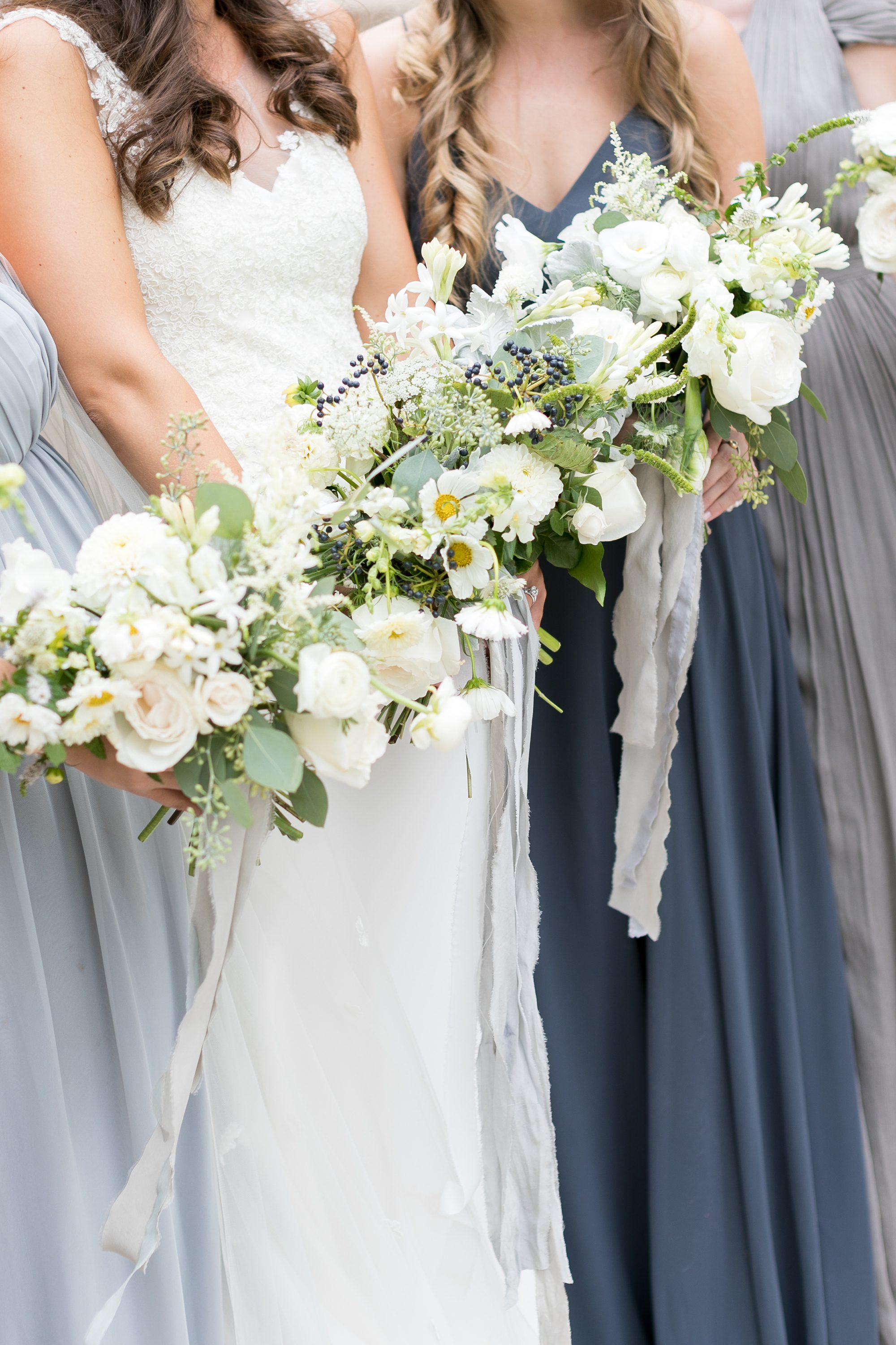 Bride and her bridesmaids, bridesmaids in shades of grey, Elegant Garden Inspired Denver Wedding, Denver Wedding Photographers, Amy Caroline Photorgaphy