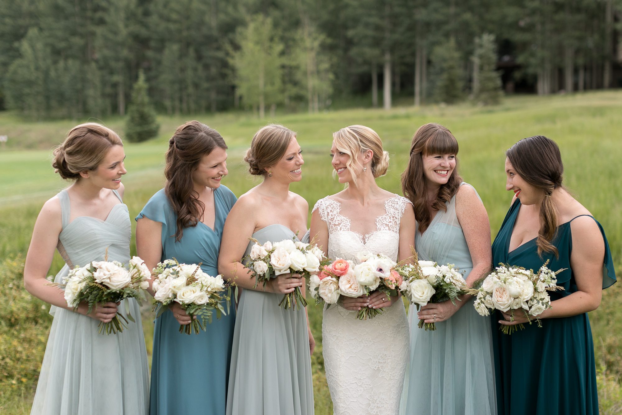 Bridesmaids in Blue, Vail Colorado Summer Wedding, Amy Caroline Photography 