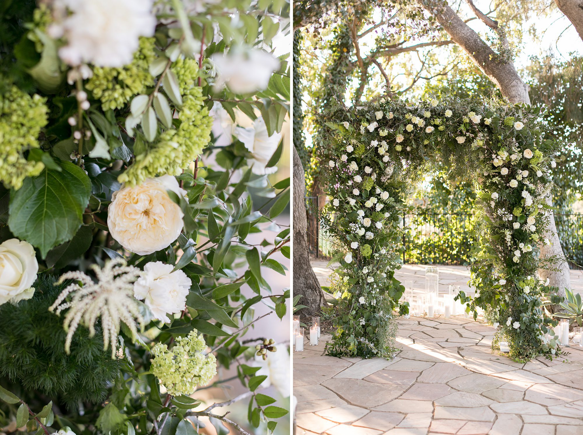 Ceremony Floral Archways, green and white wedding floral arbor. Tyler Speier Events. Amy Caroline Photography.
