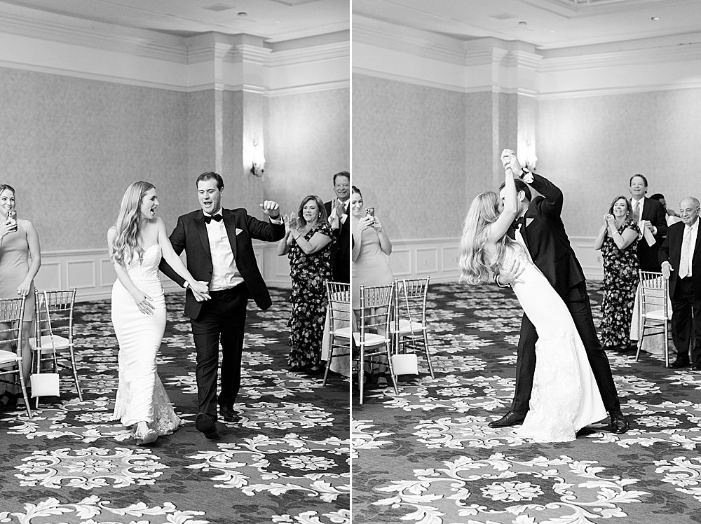 Bride and Groom Reception Entrance, Colorado Wedding Photographer, Black and White Photography, Broadmoor Wedding, Amy Caroline Photography