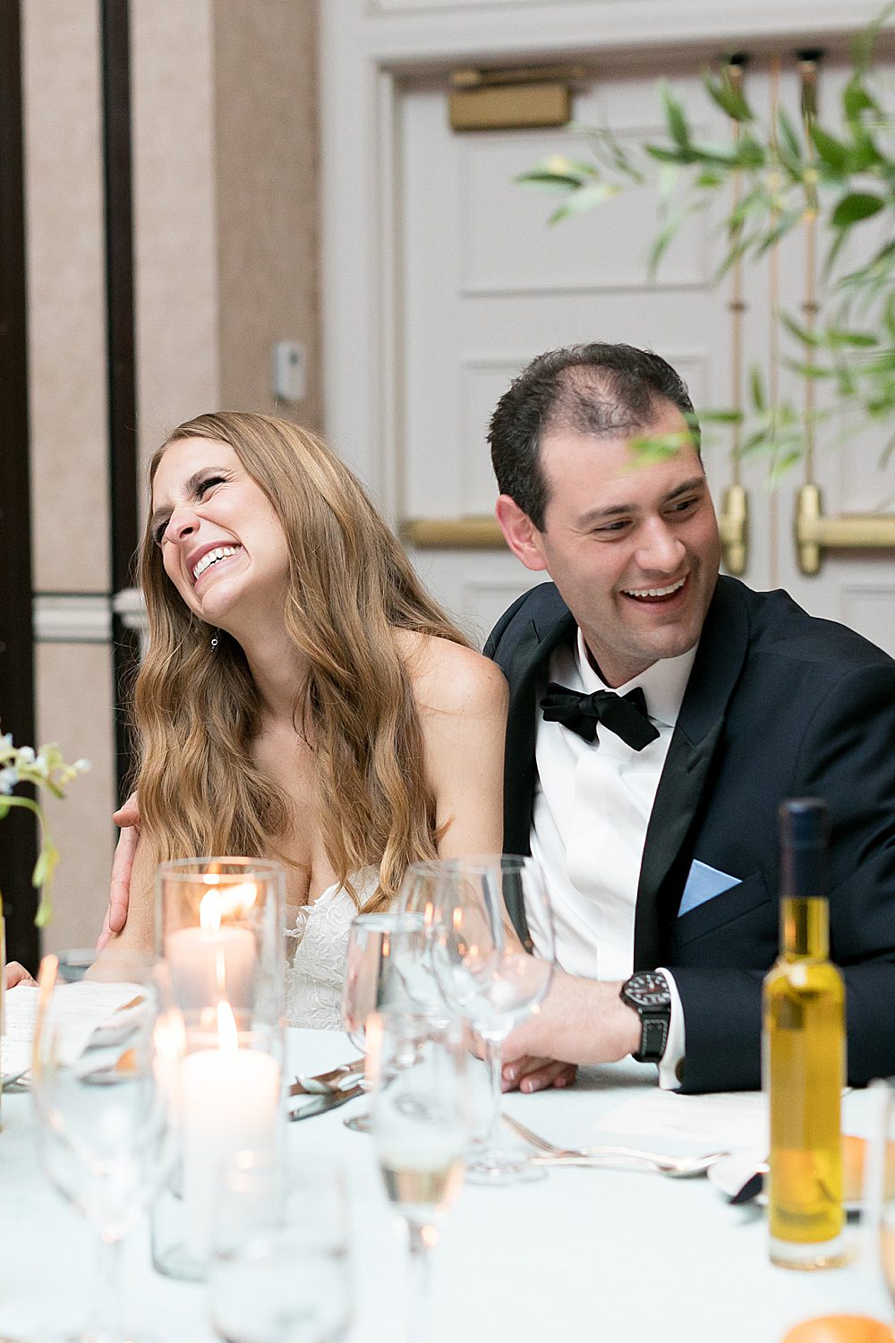 Bride and Groom laughing at toasts, Broadmoor Wedding Reception, Broadmoor Wedding Photographer, Happy bride and groom, Amy Caroline Photography